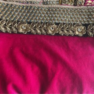 Magenta Velvet Shawl with Gold Embroidered Trim